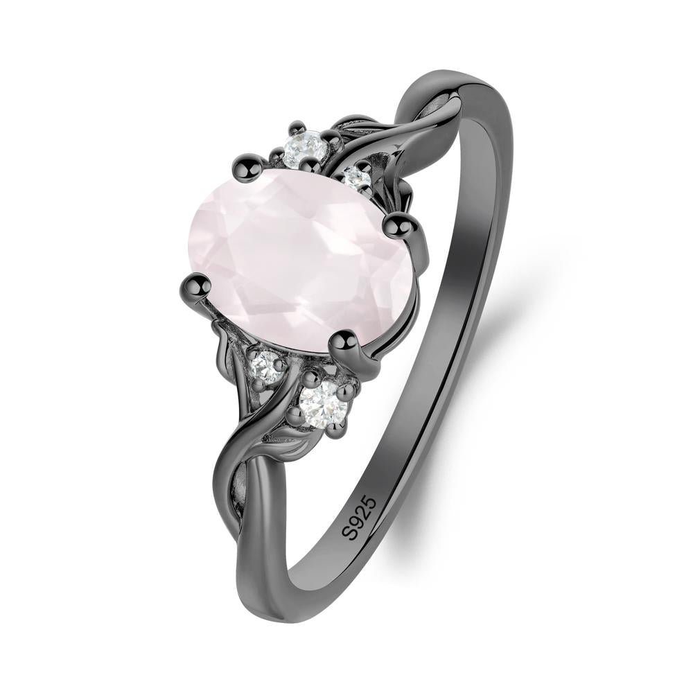Rose Quartz Leaf Twist Engagement Ring - LUO Jewelry #metal_black finish sterling silver