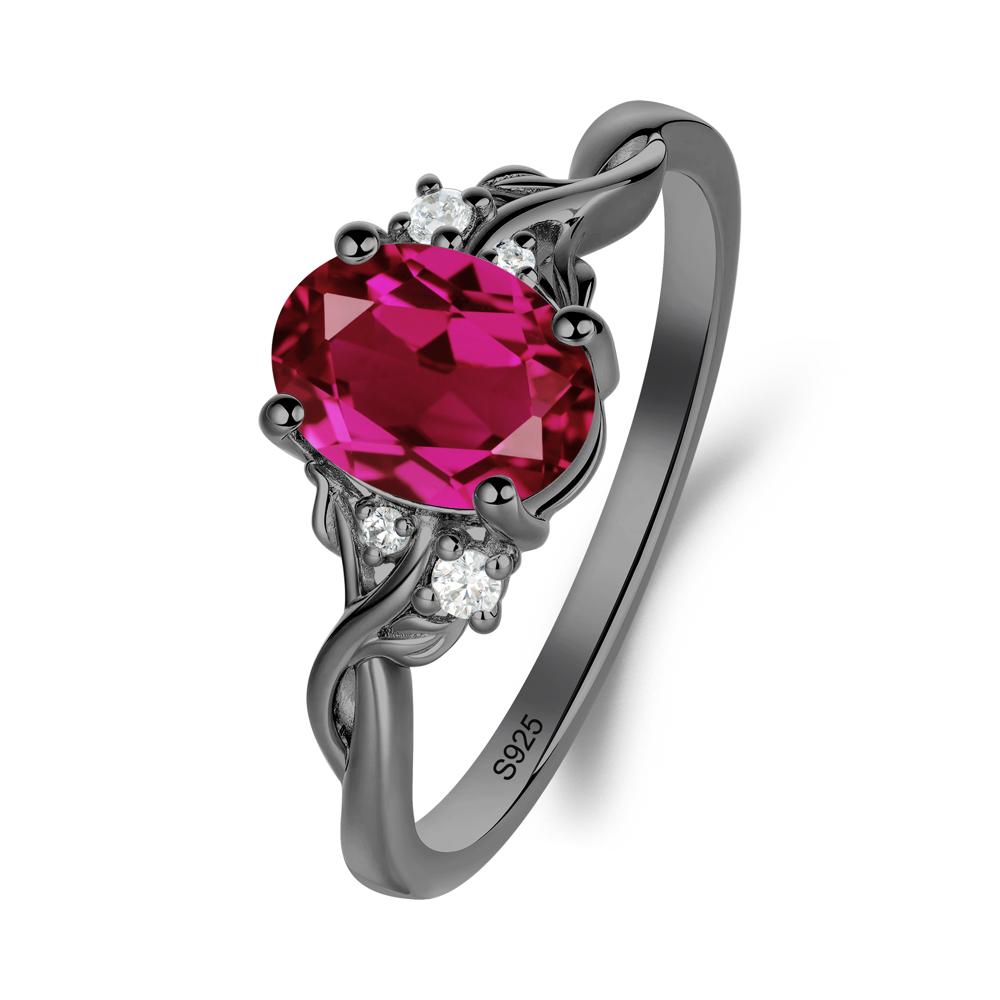 Leaf Inspired Twist Band Ruby Ring - LUO Jewelry #metal_black finish sterling silver
