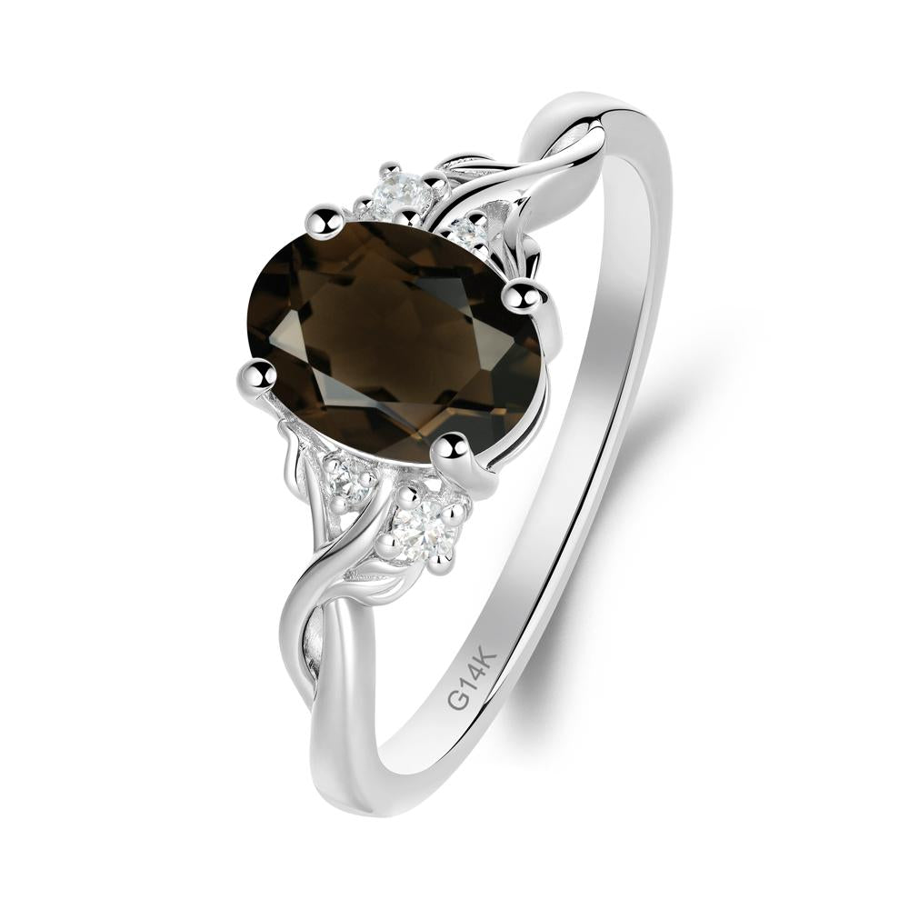 Smoky Quartz Leaf Twist Engagement Ring - LUO Jewelry #metal_14k white gold