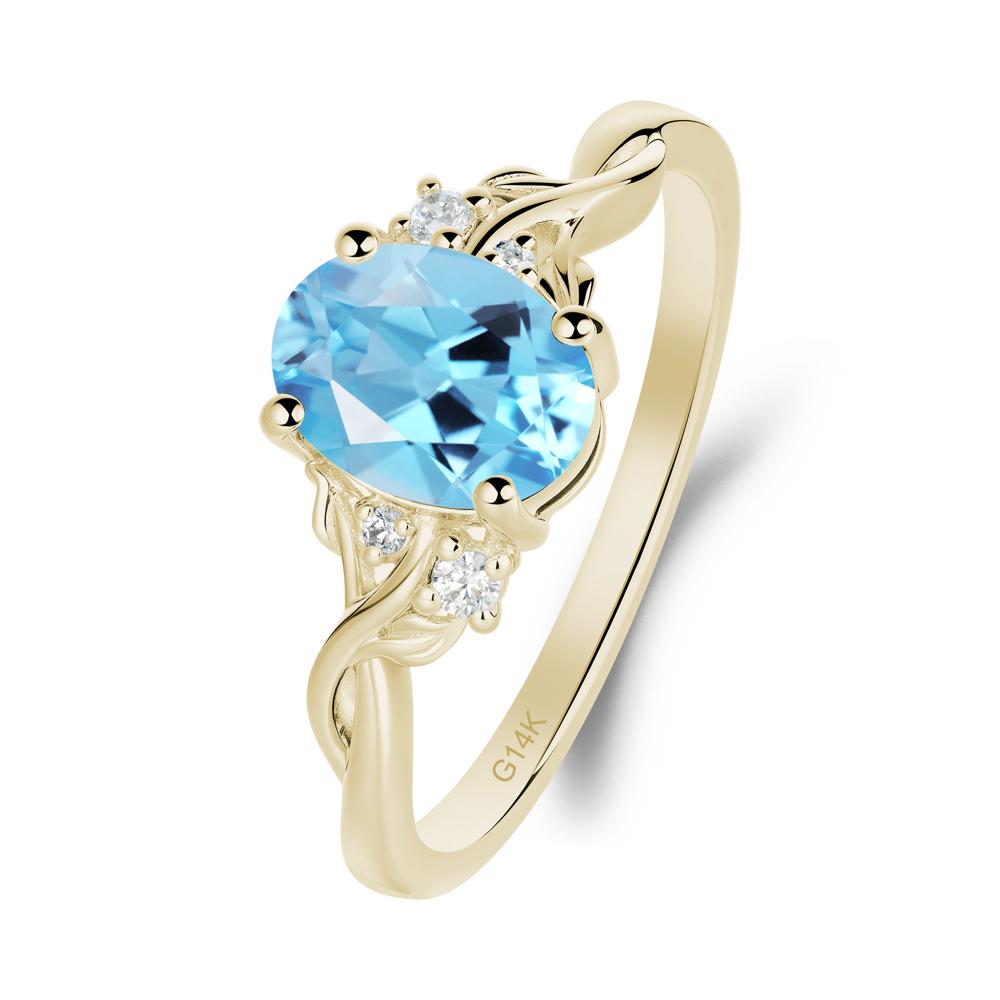 Swiss Blue Topaz Leaf Twist Engagement Ring - LUO Jewelry #metal_14k yellow gold