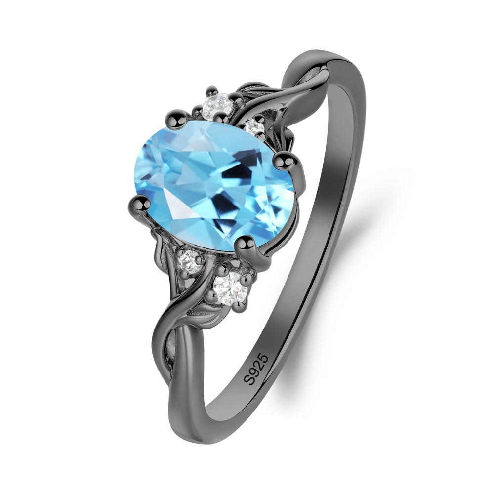 Swiss Blue Topaz Leaf Twist Engagement Ring - LUO Jewelry #metal_black finish sterling silver