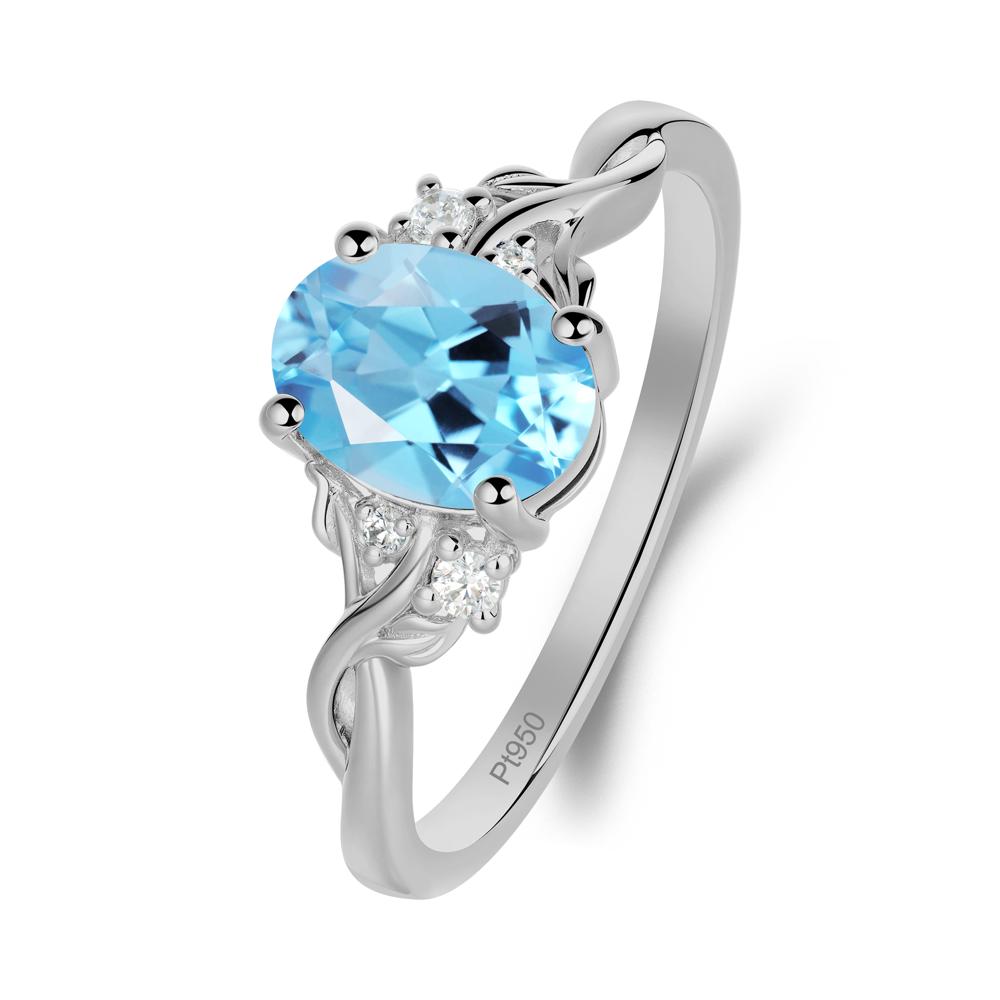Swiss Blue Topaz Leaf Twist Engagement Ring - LUO Jewelry #metal_platinum