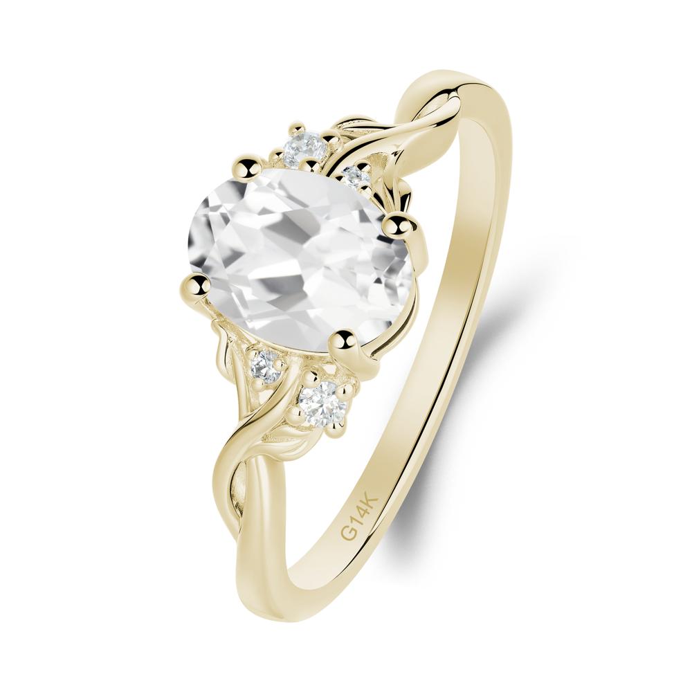 Leaf Inspired Twist Band White Topaz Ring - LUO Jewelry #metal_14k yellow gold