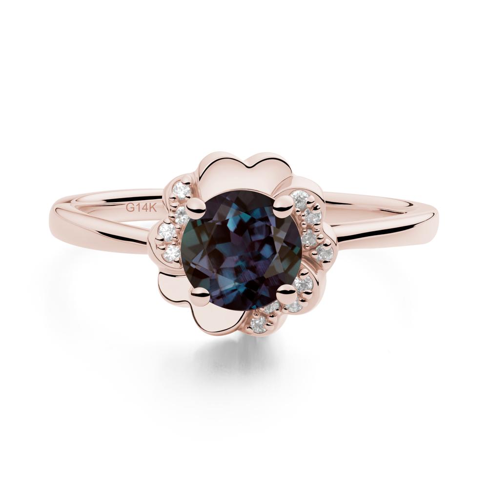 Round Alexandrite Floral Engagement Ring - LUO Jewelry #metal_14k rose gold