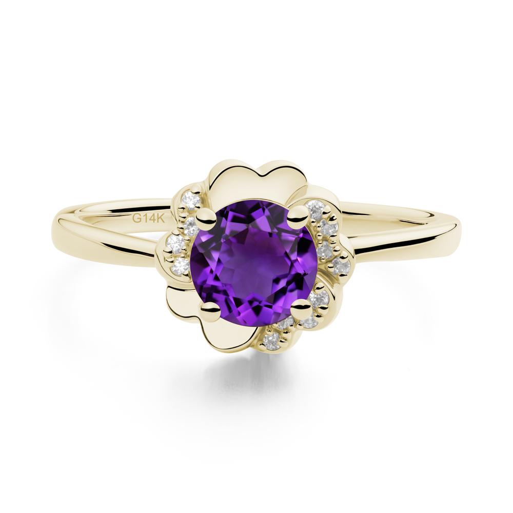 Round Amethyst Floral Engagement Ring - LUO Jewelry #metal_14k yellow gold