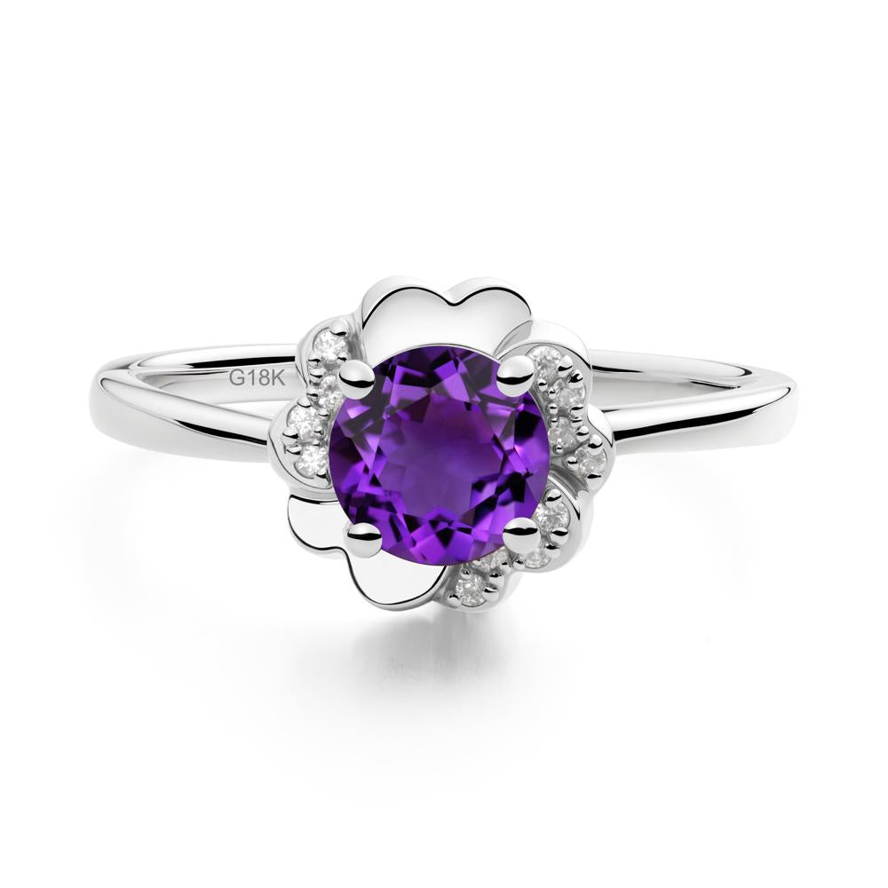 Round Amethyst Floral Engagement Ring - LUO Jewelry #metal_18k white gold