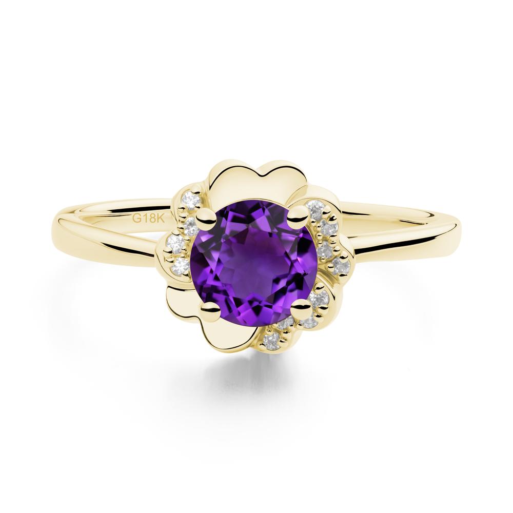 Round Amethyst Floral Engagement Ring - LUO Jewelry #metal_18k yellow gold
