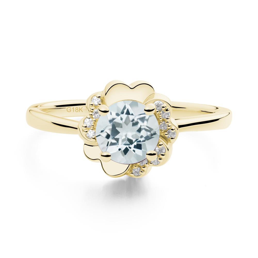 Round Aquamarine Floral Engagement Ring - LUO Jewelry #metal_18k yellow gold