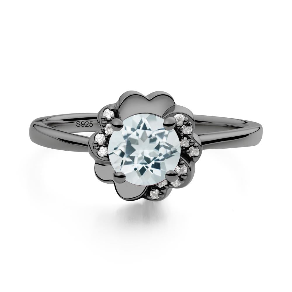 Round Aquamarine Floral Engagement Ring - LUO Jewelry #metal_black finish sterling silver