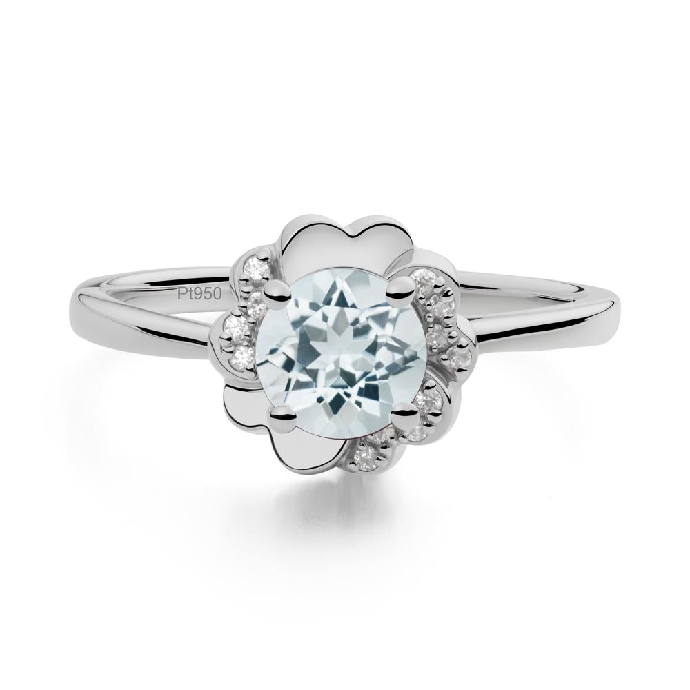 Round Aquamarine Floral Engagement Ring - LUO Jewelry #metal_platinum