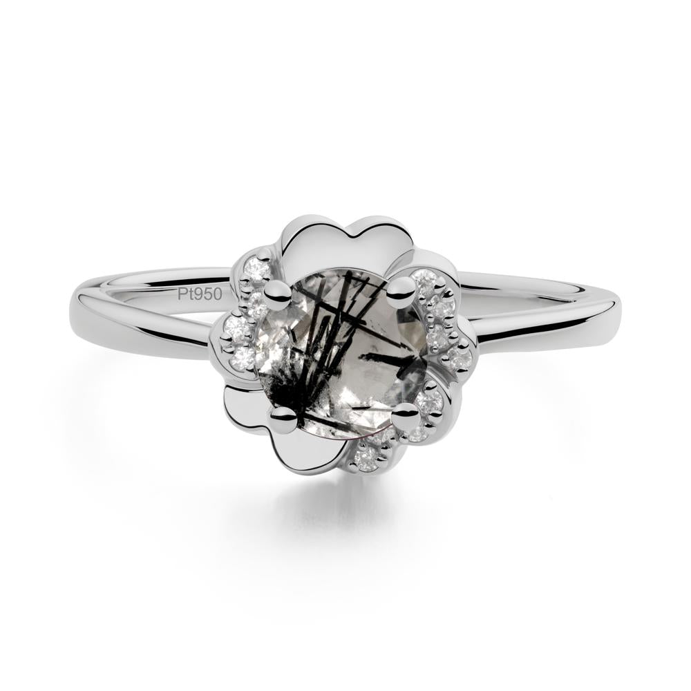 Round Black Rutilated Quartz Floral Engagement Ring - LUO Jewelry #metal_platinum