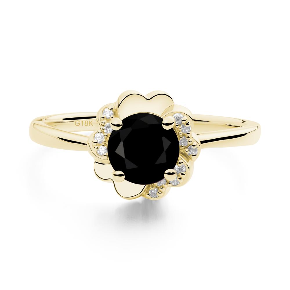 Round Black Spinel Floral Engagement Ring - LUO Jewelry #metal_18k yellow gold