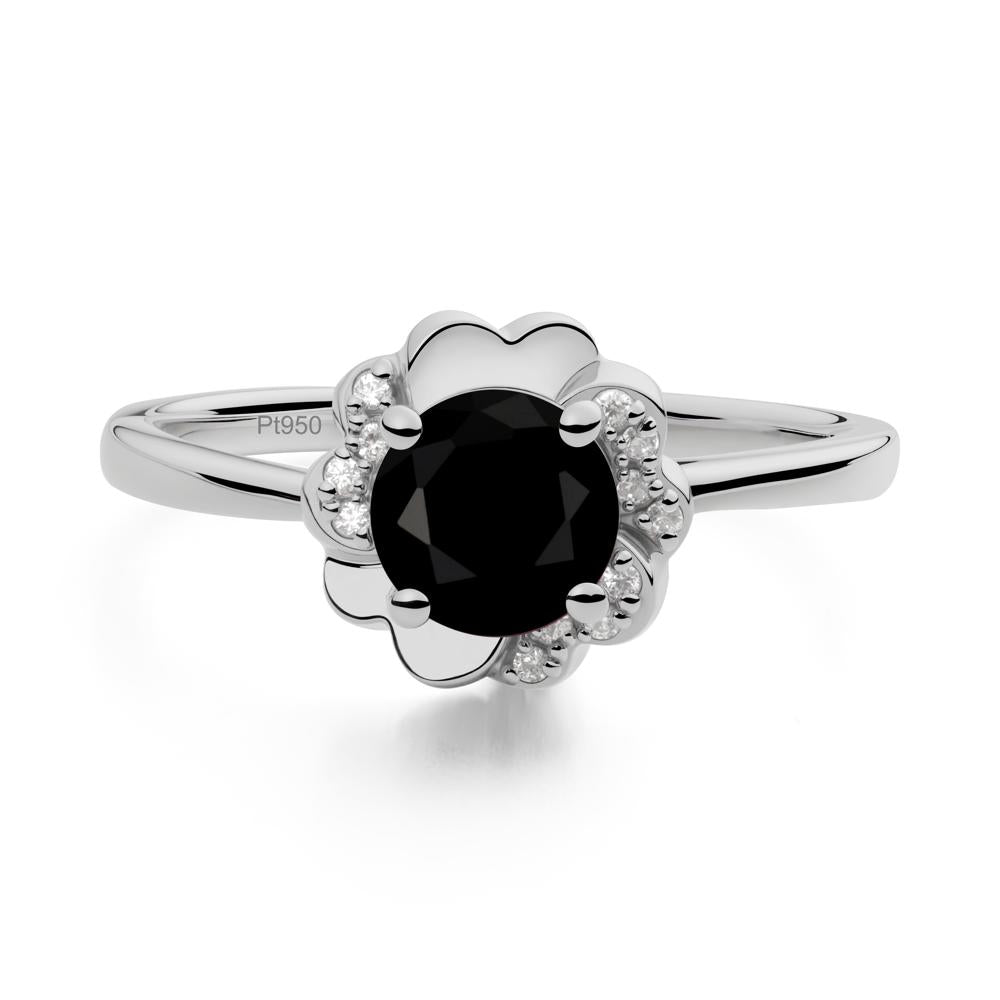 Round Black Spinel Floral Engagement Ring - LUO Jewelry #metal_platinum