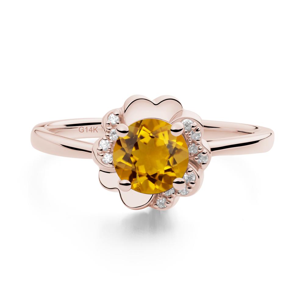 Round Citrine Floral Engagement Ring - LUO Jewelry #metal_14k rose gold