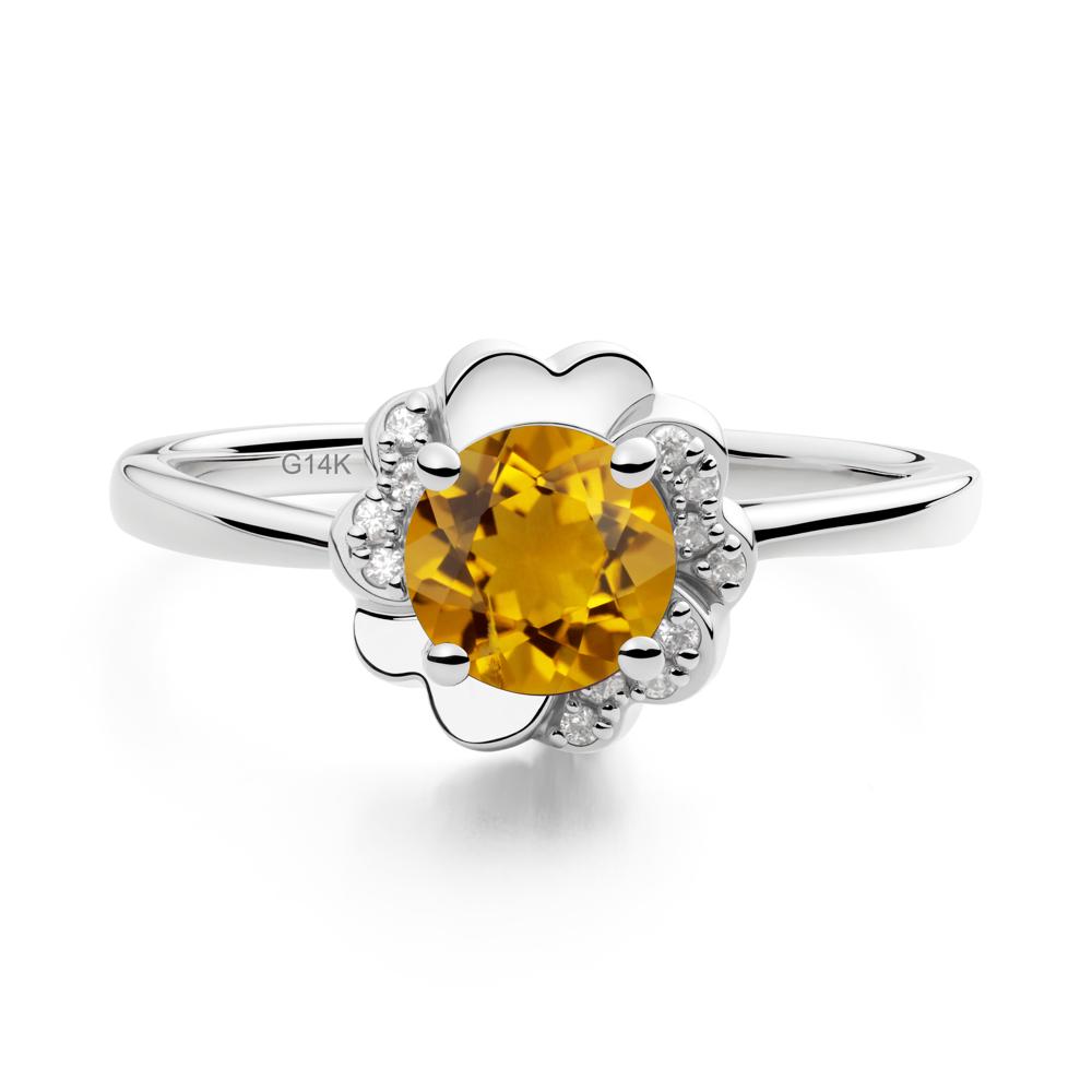 Round Citrine Floral Engagement Ring - LUO Jewelry #metal_14k white gold