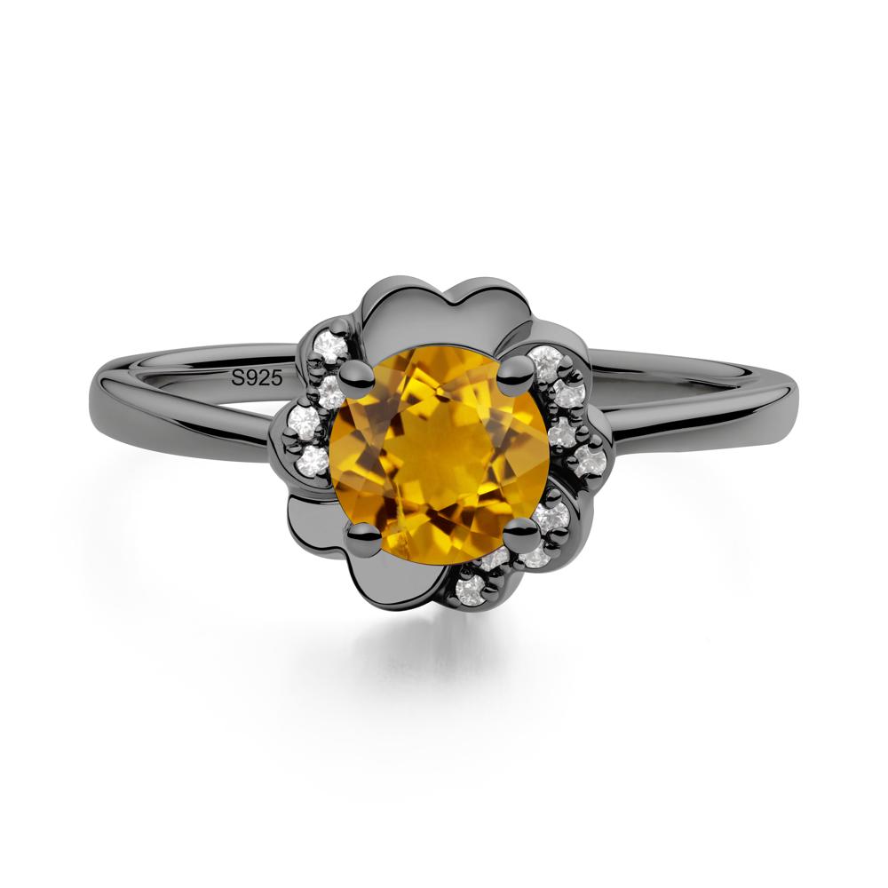 Round Citrine Floral Engagement Ring - LUO Jewelry #metal_black finish sterling silver