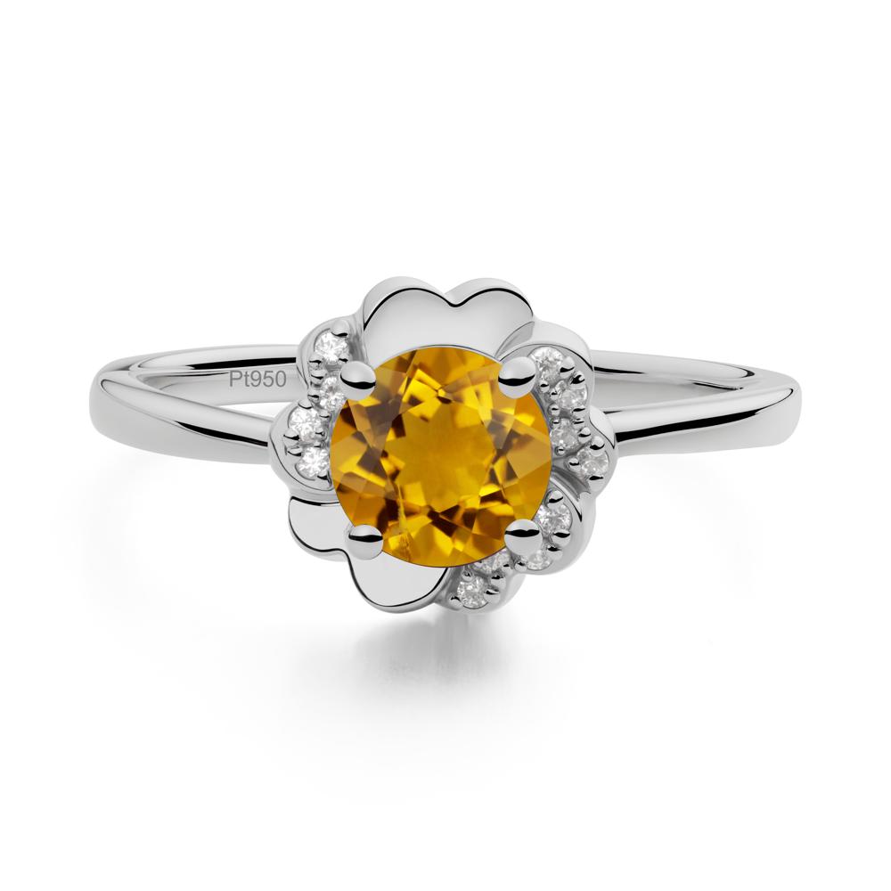 Round Citrine Floral Engagement Ring - LUO Jewelry #metal_platinum