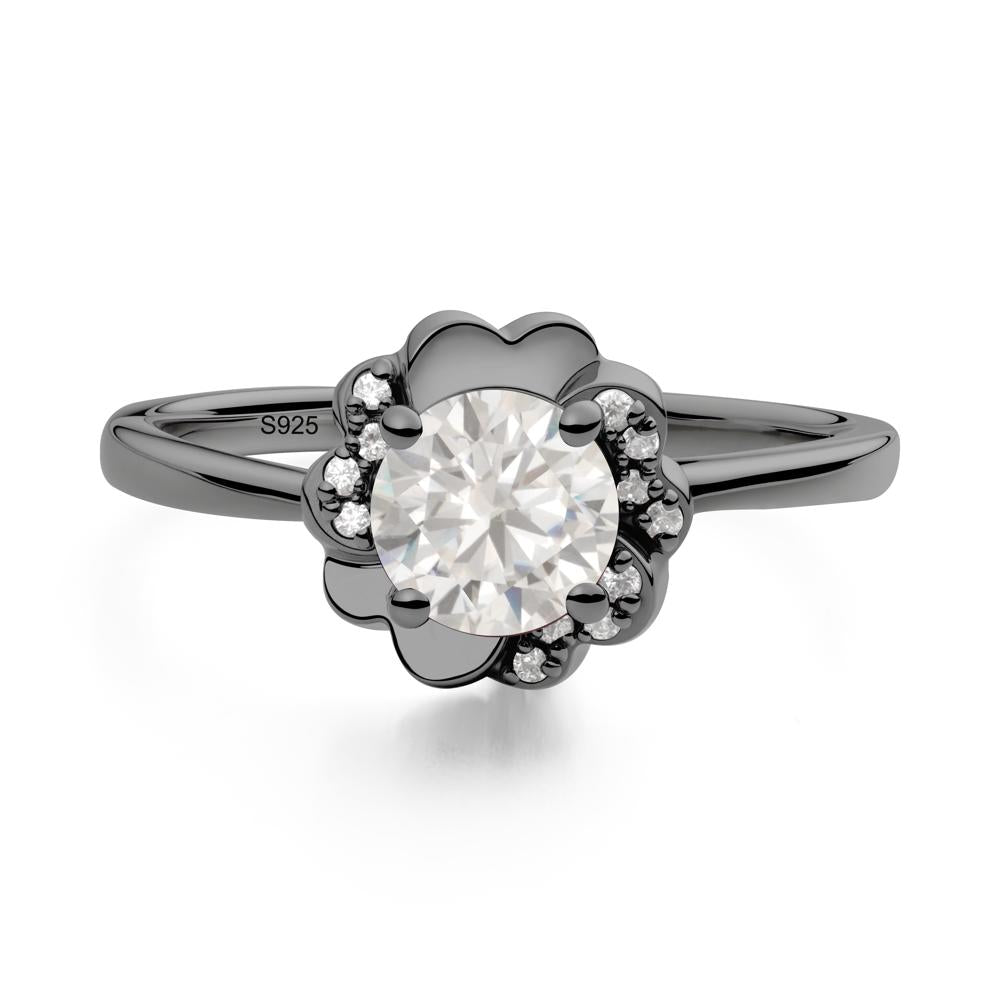 Round Cubic Zirconia Floral Engagement Ring - LUO Jewelry #metal_black finish sterling silver