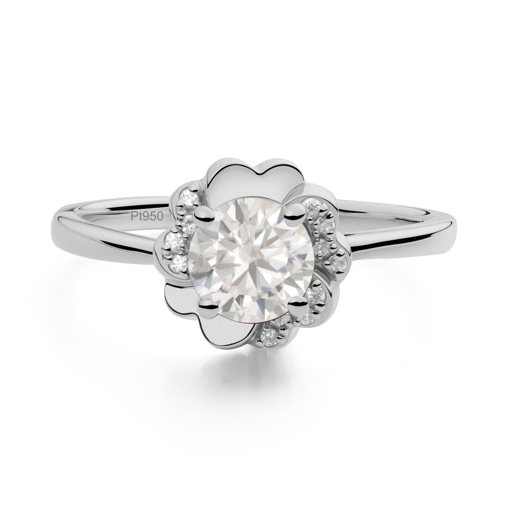 Round Cubic Zirconia Floral Engagement Ring - LUO Jewelry #metal_platinum