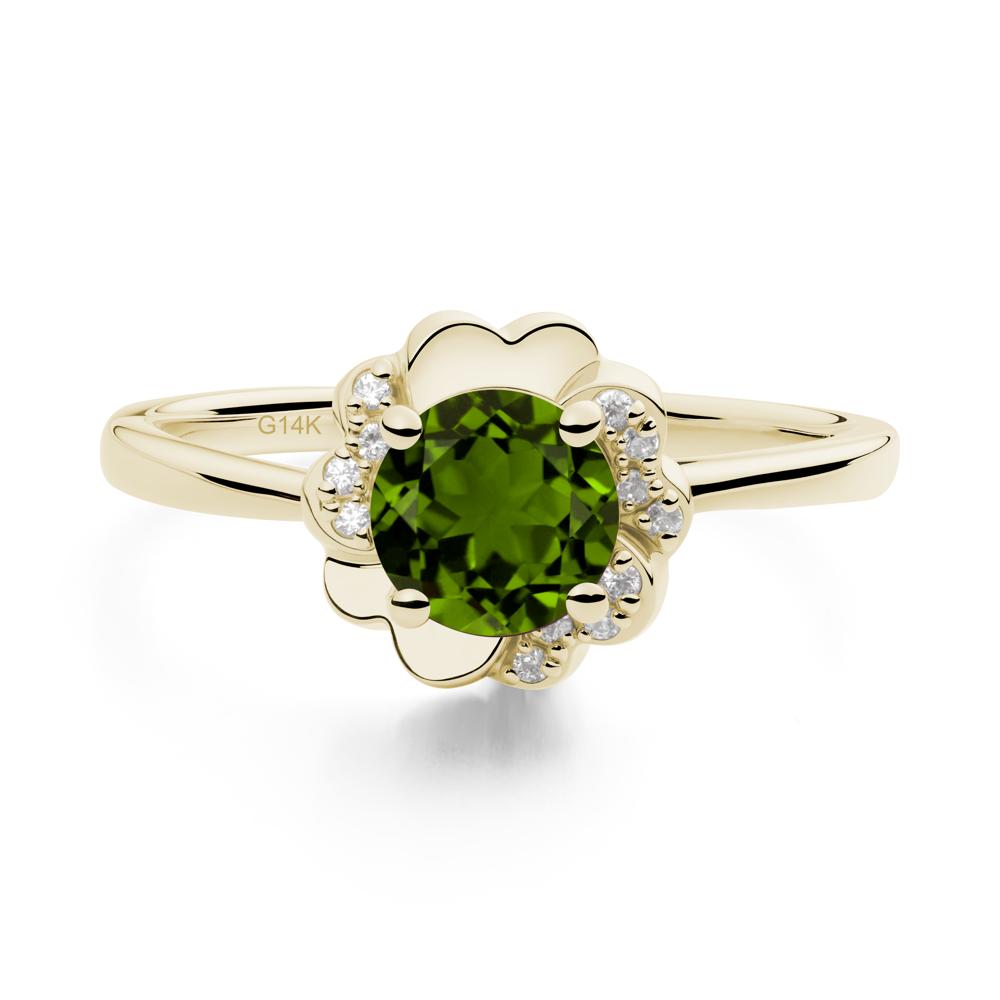 Round Diopside Floral Engagement Ring - LUO Jewelry #metal_14k yellow gold