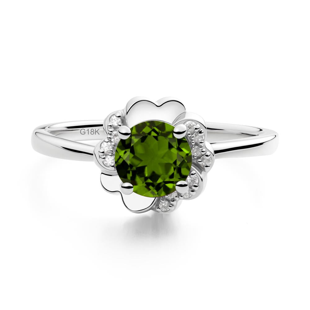 Round Diopside Floral Engagement Ring - LUO Jewelry #metal_18k white gold
