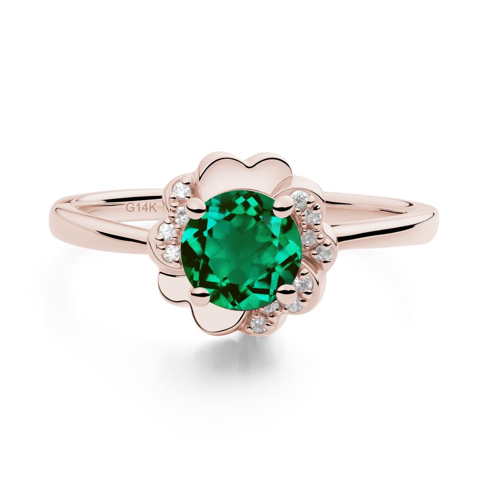Round Emerald Floral Engagement Ring - LUO Jewelry #metal_14k rose gold