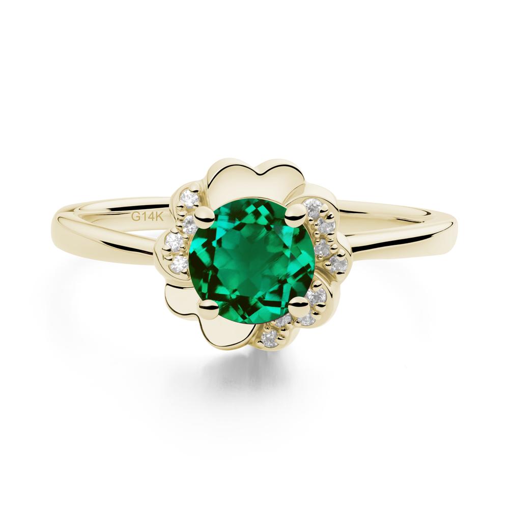 Round Emerald Floral Engagement Ring - LUO Jewelry #metal_14k yellow gold