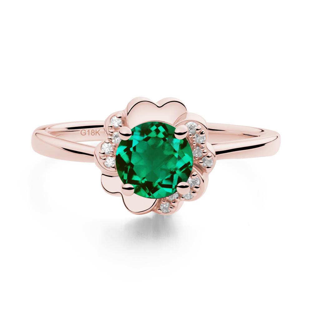 Round Emerald Floral Engagement Ring - LUO Jewelry #metal_18k rose gold