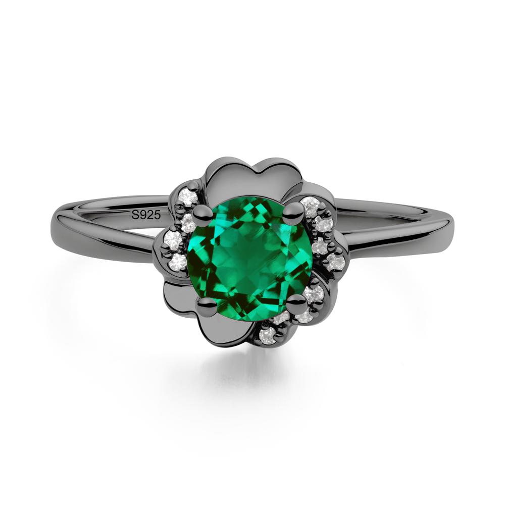 Round Emerald Floral Engagement Ring - LUO Jewelry #metal_black finish sterling silver