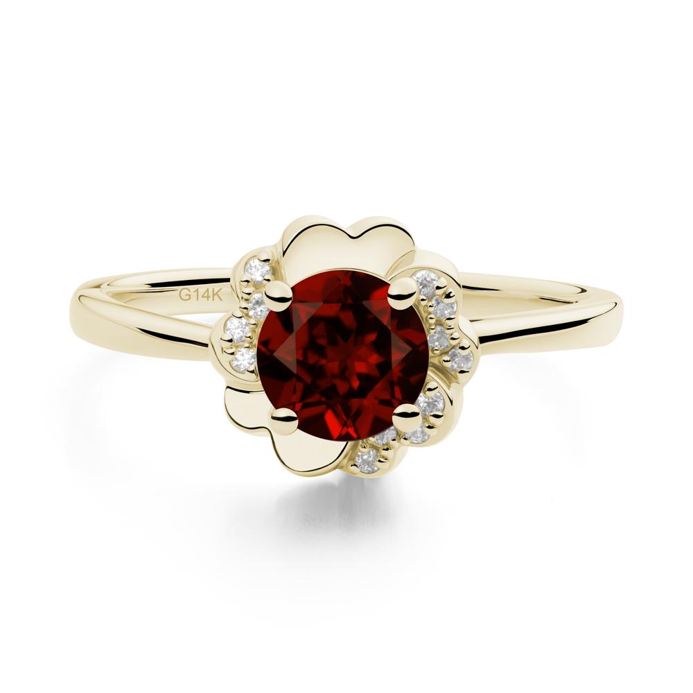 Round Garnet Floral Engagement Ring - LUO Jewelry #metal_14k yellow gold