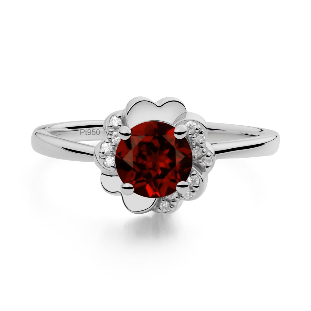 Round Garnet Floral Engagement Ring - LUO Jewelry #metal_platinum
