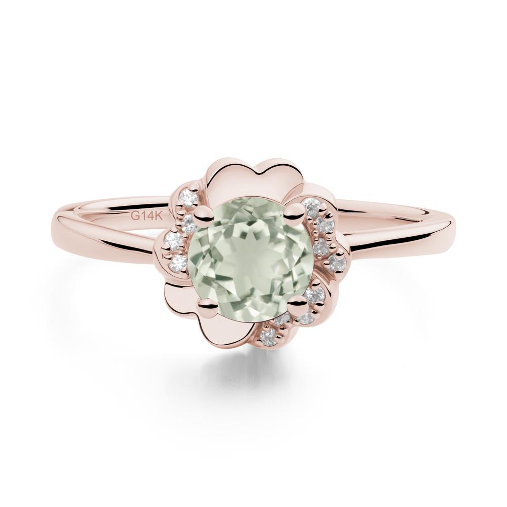 Round Green Amethyst Floral Engagement Ring - LUO Jewelry #metal_14k rose gold