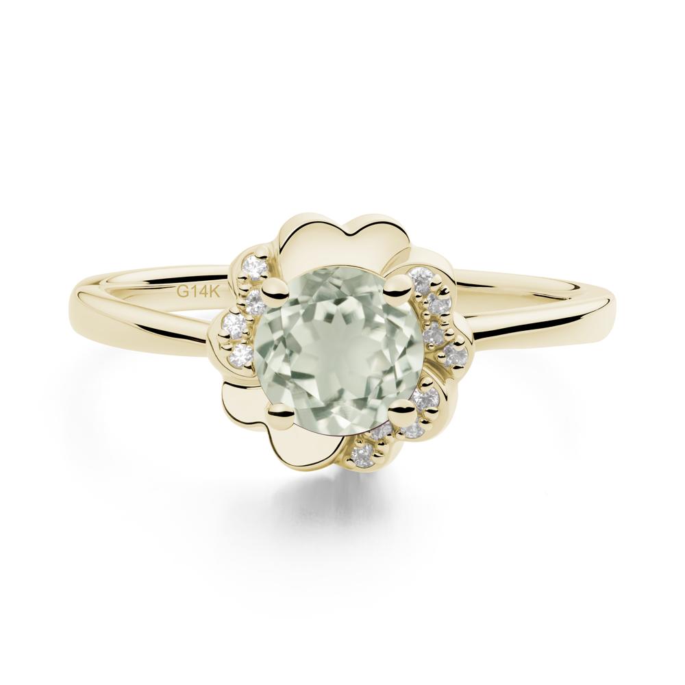 Round Green Amethyst Floral Engagement Ring - LUO Jewelry #metal_14k yellow gold