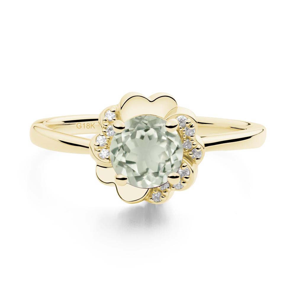Round Green Amethyst Floral Engagement Ring - LUO Jewelry #metal_18k yellow gold