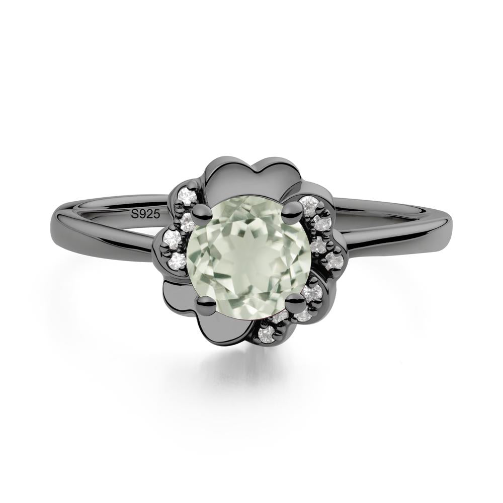 Round Green Amethyst Floral Engagement Ring - LUO Jewelry #metal_black finish sterling silver
