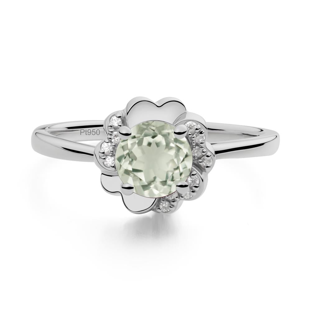 Round Green Amethyst Floral Engagement Ring - LUO Jewelry #metal_platinum