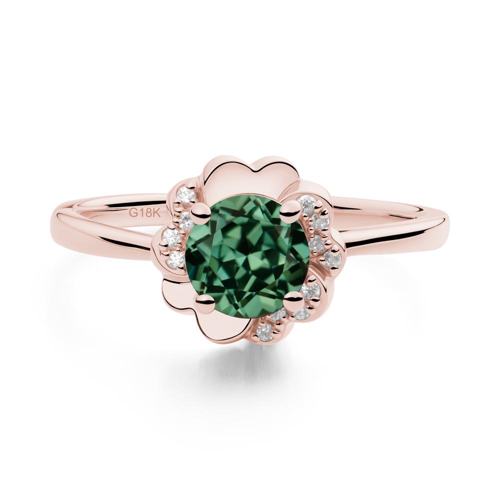 Round Green Sapphire Floral Engagement Ring - LUO Jewelry #metal_18k rose gold