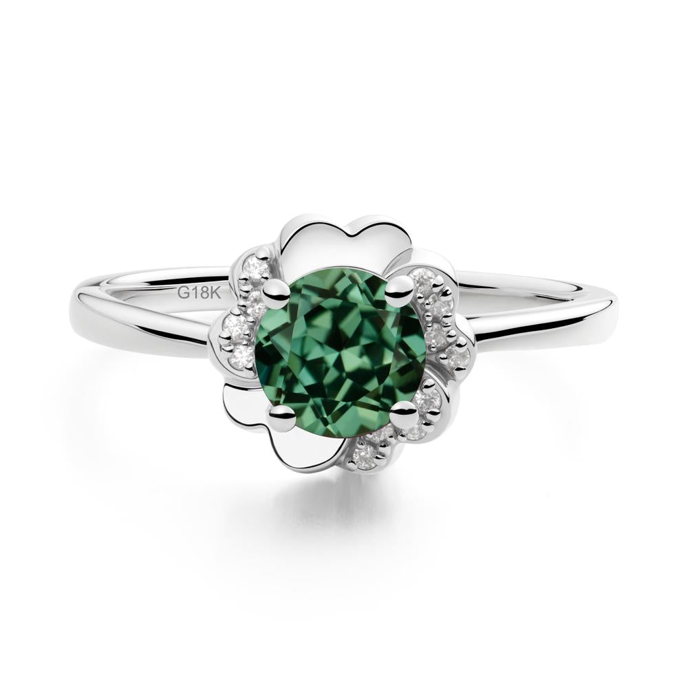 Round Green Sapphire Floral Engagement Ring - LUO Jewelry #metal_18k white gold