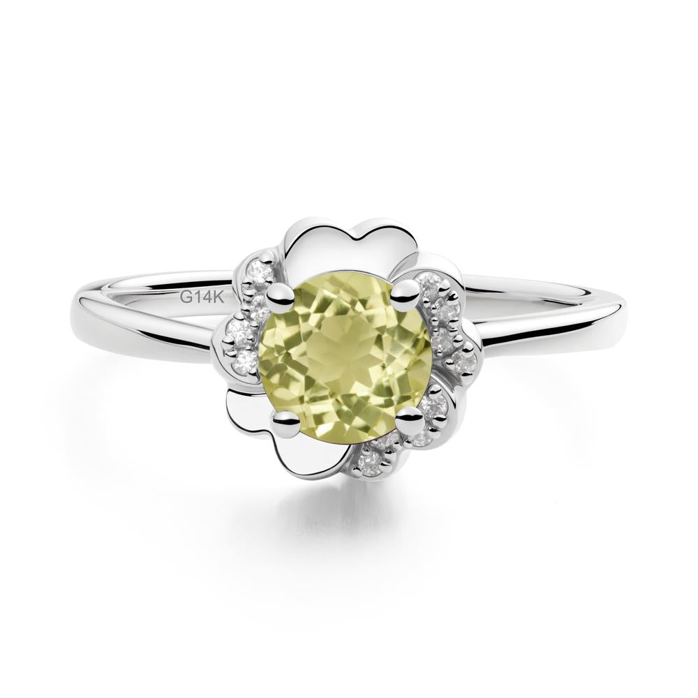 Round Lemon Quartz Floral Engagement Ring - LUO Jewelry #metal_14k white gold