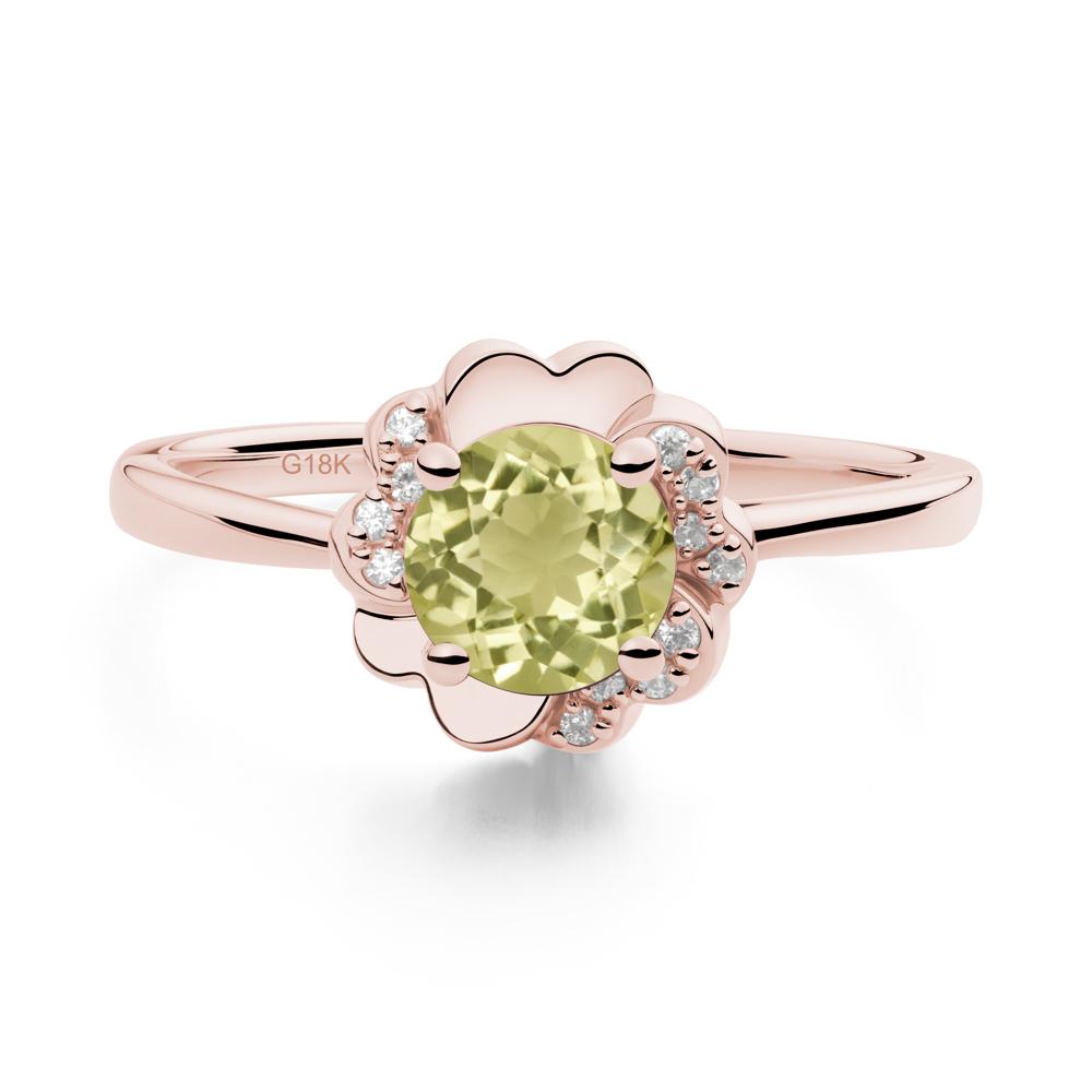 Round Lemon Quartz Floral Engagement Ring - LUO Jewelry #metal_18k rose gold