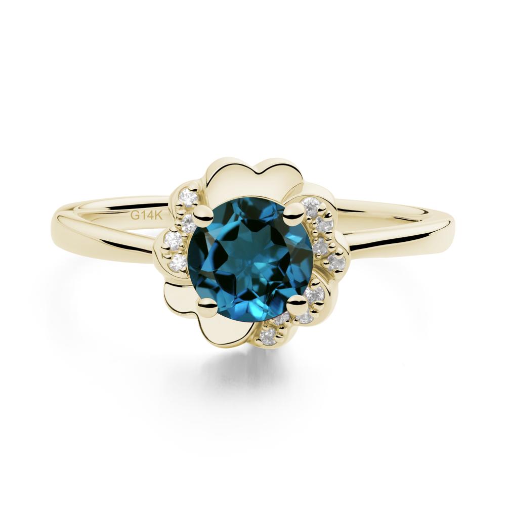 Round London Blue Topaz Floral Engagement Ring - LUO Jewelry #metal_14k yellow gold