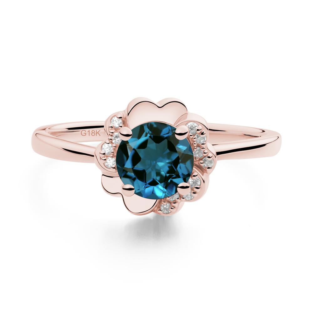 Round London Blue Topaz Floral Engagement Ring - LUO Jewelry #metal_18k rose gold