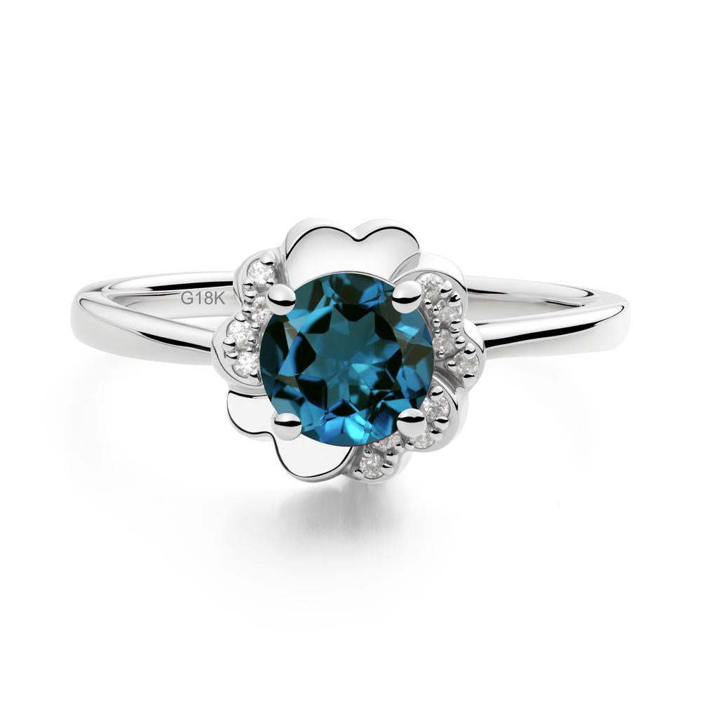 Round London Blue Topaz Floral Engagement Ring - LUO Jewelry #metal_18k white gold