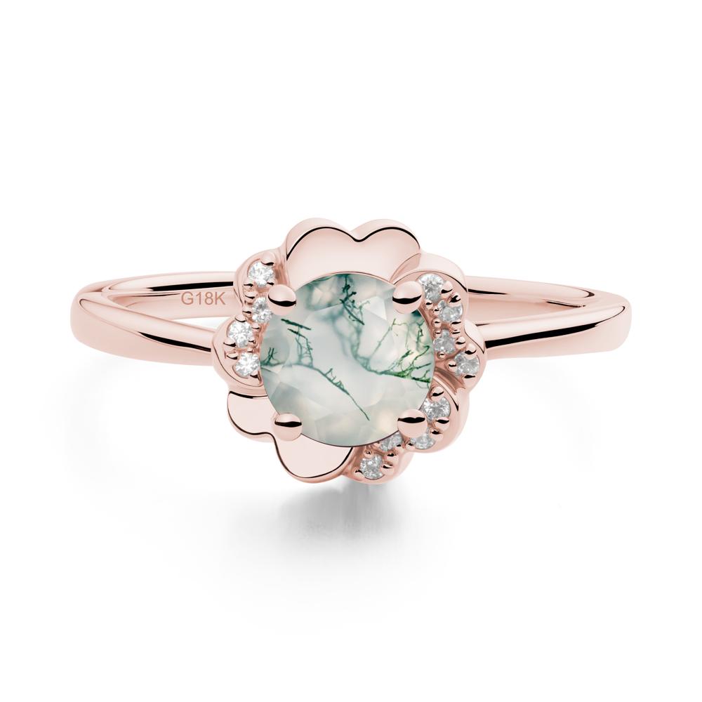 Round Moss Agate Floral Engagement Ring - LUO Jewelry #metal_18k rose gold