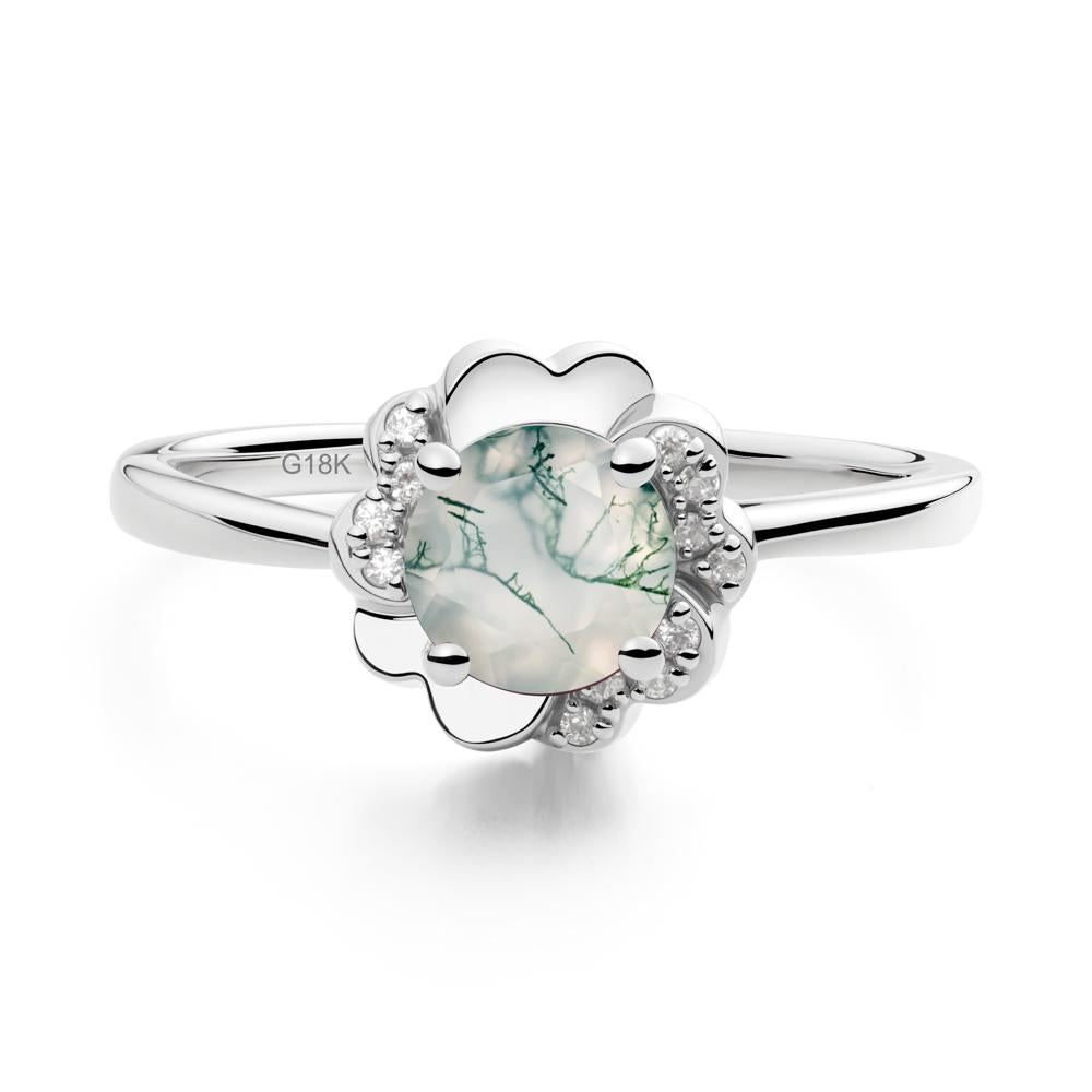 Round Moss Agate Floral Engagement Ring - LUO Jewelry #metal_18k white gold