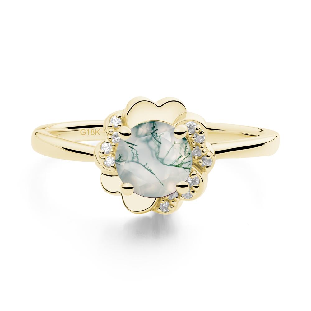 Round Moss Agate Floral Engagement Ring - LUO Jewelry #metal_18k yellow gold