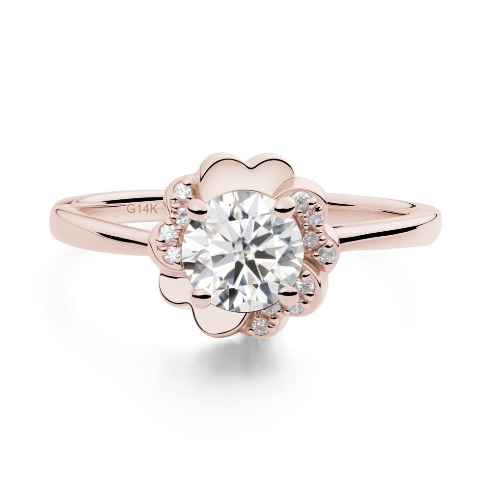 Round Moissanite Floral Engagement Ring - LUO Jewelry #metal_14k rose gold