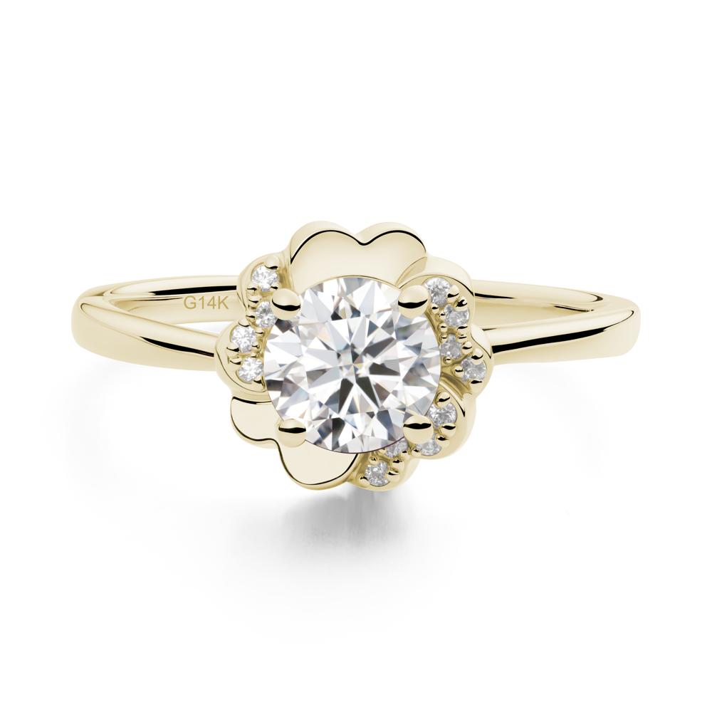 Round Moissanite Floral Engagement Ring - LUO Jewelry #metal_14k yellow gold