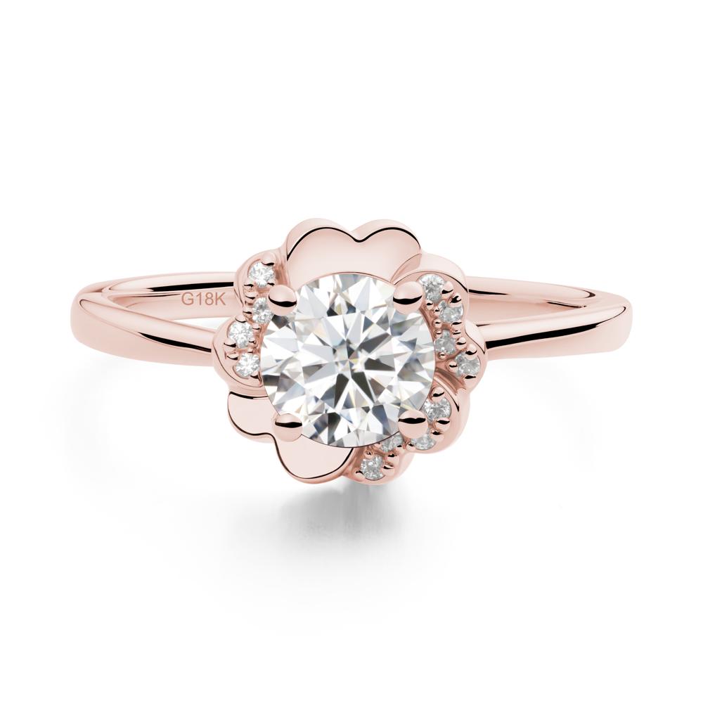 Round Moissanite Floral Engagement Ring - LUO Jewelry #metal_18k rose gold