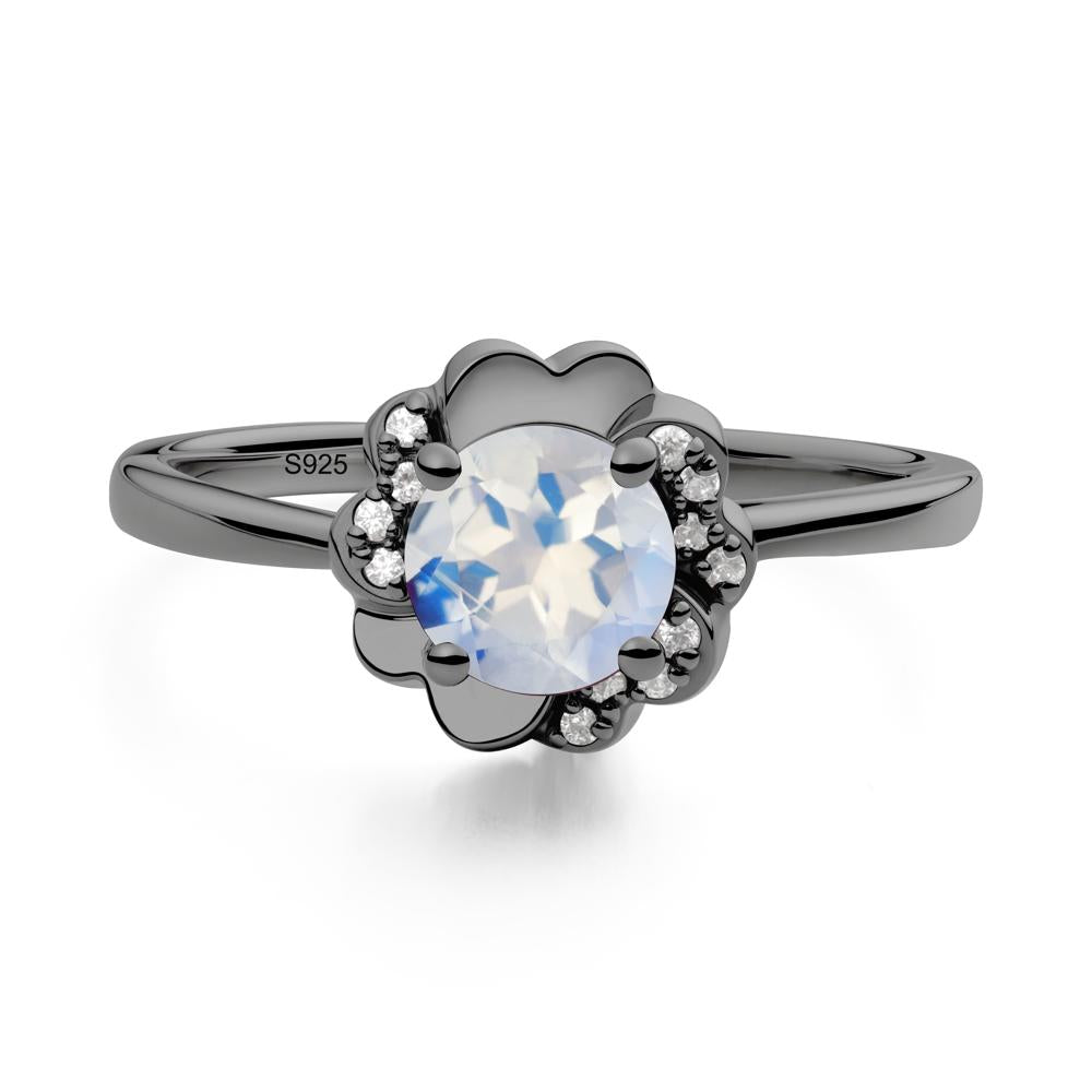 Round Moonstone Floral Engagement Ring - LUO Jewelry #metal_black finish sterling silver